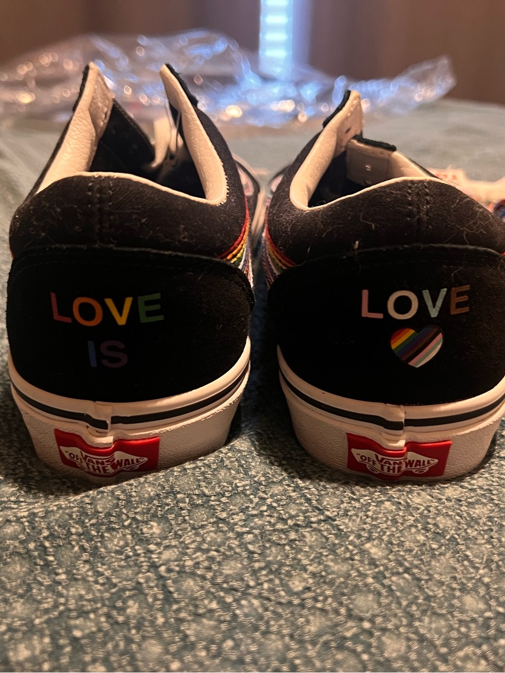 Vans Unisex Black Low-Top Sneakers with Rainbow 'LOVE IS' Detail